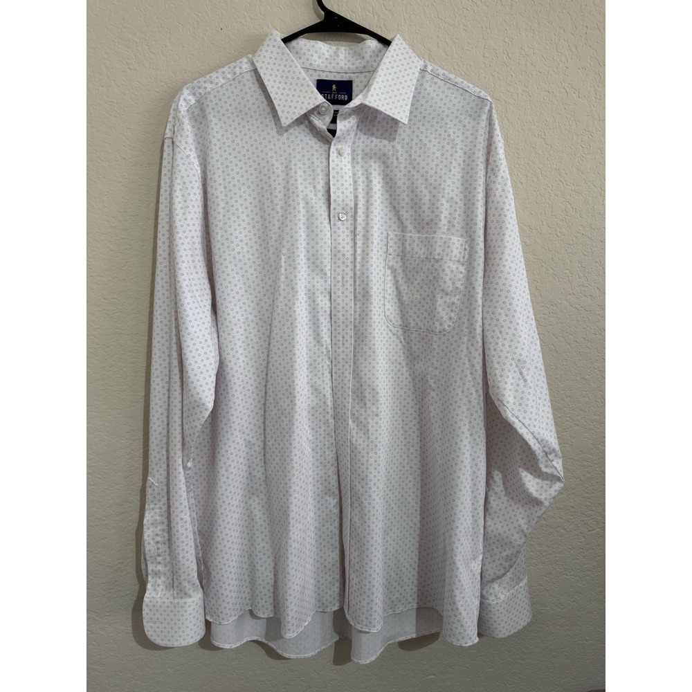Stafford Sweat Repel Mens Large 17-17.5 Button Shirt Diamond Polka Dot